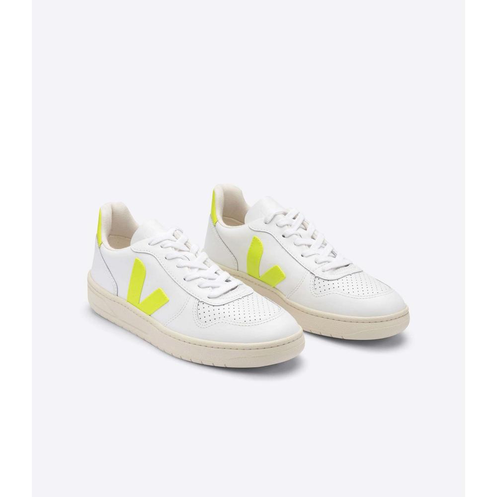 Women's Veja V-10 LEATHER Sneakers White/Mint | ZA 647HAP